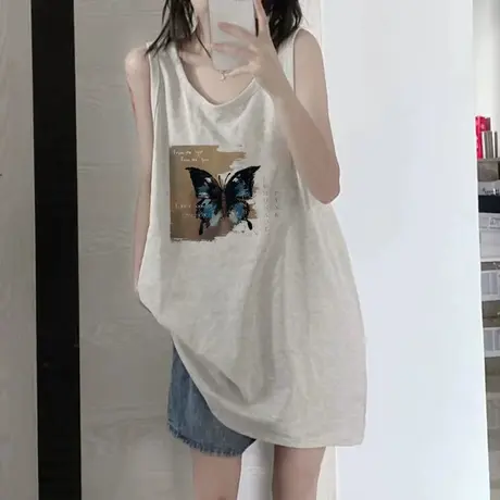 美式复古纯棉吊带运动背心无袖t恤女2023新款夏季外穿篮球服上衣图片