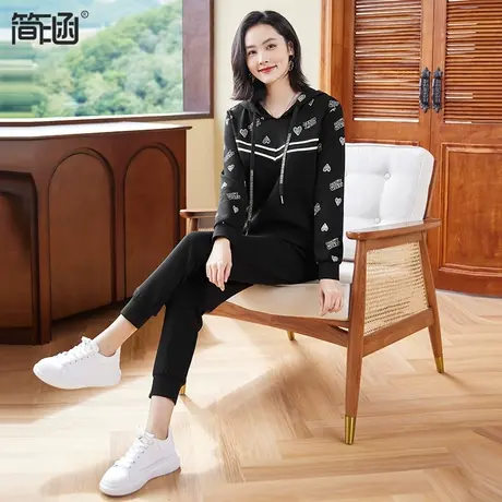 简涵大码女装2025春季新款宽松休闲胖MM显瘦加肥加大两件套套装商品大图