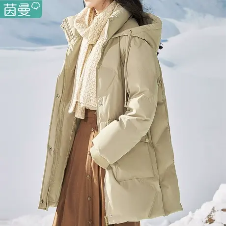 茵曼中长款工装羽绒服女士2023年冬季新款女款加厚连帽外套小个子图片