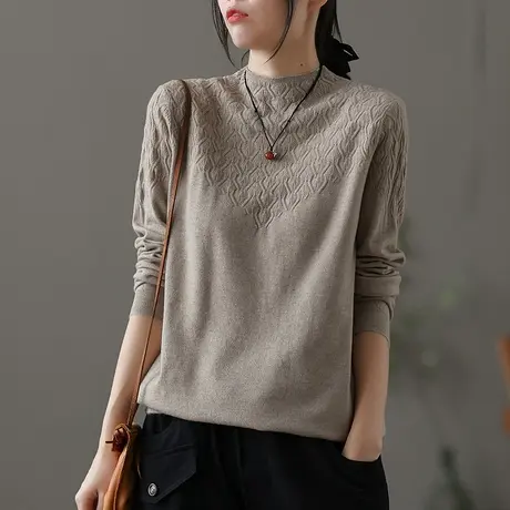 dza 半高领休闲打底毛衣女士秋冬新款洋气内搭上衣短款宽松针织衫商品大图