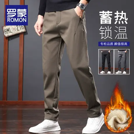 罗蒙男士休闲裤秋冬季爆款加绒加厚百搭裤子潮牌直筒修身保暖长裤商品大图