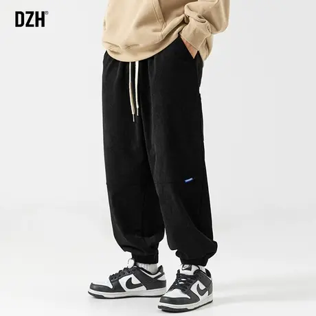 DZH男士黑色灯芯绒束脚裤男秋季潮牌宽松运动裤百搭裤子2023新款商品大图