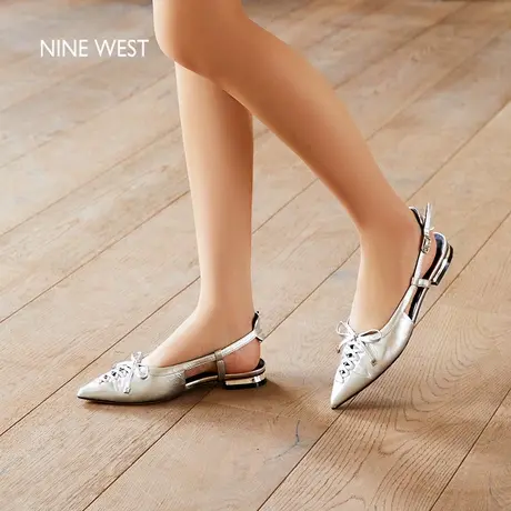 Nine West/玖熙低跟凉鞋女2025夏季新款蝴蝶结绑带尖头配裙子单鞋图片