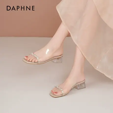 达芙妮透明凉鞋女2025新款夏季外穿法式水钻凉拖鞋一字高跟凉鞋女图片