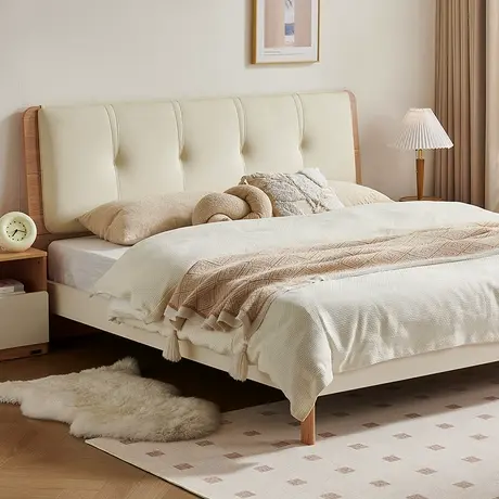 全友家居2024新款现代简约板式床卧室单人1米5实木脚床架子129929图片