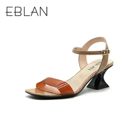 伊伴春夏女鞋一字女凉鞋复古方头魔术贴单鞋简约街头潮流高跟鞋女商品大图