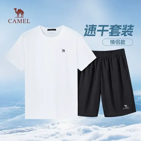 骆驼男装休闲短袖t恤套装春夏2025新款轻风男女吸湿速干上衣短裤商品大图