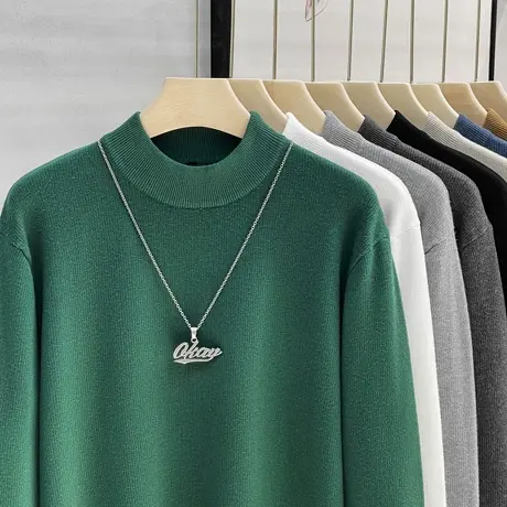 中领毛衣男秋冬季加厚款修身保暖线衣打底衫内搭男士半高领针织衫商品大图