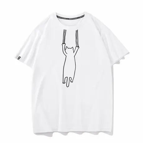 简约剪影小猫咪要抱抱周边T恤休闲纯棉短袖男女上衣服宽松打底衫图片