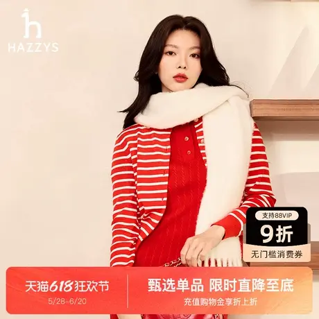 【新年系列】Hazzys哈吉斯羊毛开衫女士2025年新款春夏条纹针织衫图片