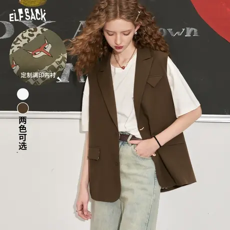 妖精的口袋v领西装马甲背心女2023秋季新款宽松外搭叠穿小马甲潮图片