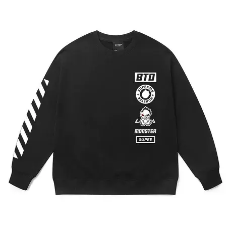 简约ins潮牌黑色圆领卫衣男潮流百搭宽松休闲运动无帽男士春秋装商品大图