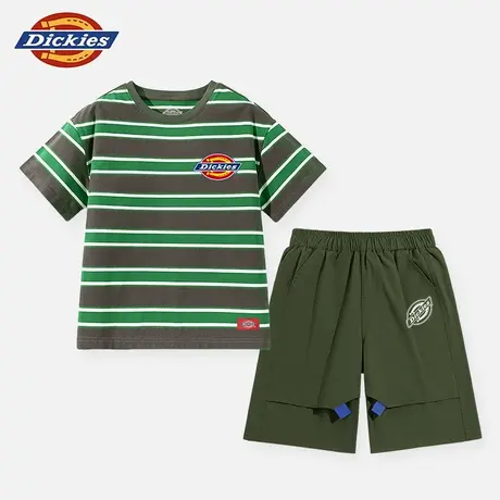 Dickies童装男童夏季套装男孩夏款撞色条纹短袖t恤儿童两件套潮A商品大图