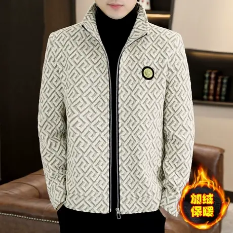 冬装外套男士加绒加厚高档名牌立领潮流轻奢雪尼尔时尚毛呢子夹克商品大图