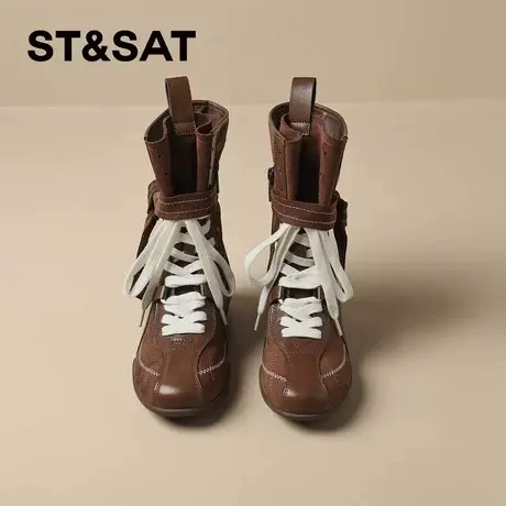 星期六超火拳击靴复古系带马丁靴女靴夏2025新款秋季工装西部靴子图片