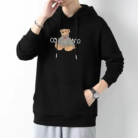 连帽卫衣男宽松潮流加绒加厚小熊带帽衫秋季长袖黑色外套休闲百搭商品大图