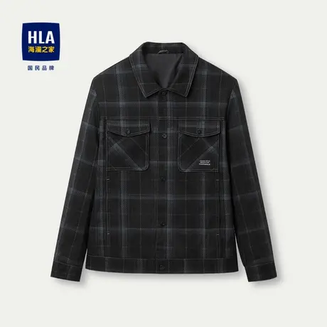 HLA/海澜之家仿牛仔夹克2023秋季新款时尚格子翻领工装休闲外套男图片