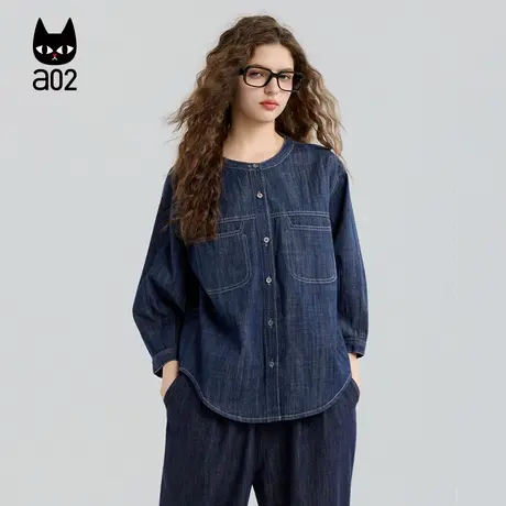 a02宽松牛仔衬衣女2025新款秋季七分袖早秋上衣设计感衬衣外套商品大图