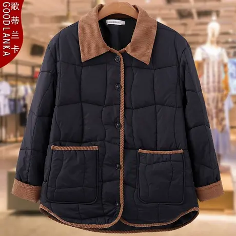 中年胖妈妈秋冬轻薄款夹棉棉衣女加大码宽松时尚保暖羽绒棉服外套商品大图