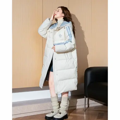 【防水】唐狮2024冬季休闲百搭白色长款羽绒服女冬季加厚过膝爆款商品大图