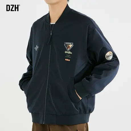 男士深蓝色棒球服男款春秋美式男装2023新款运动外套潮高级感夹克商品大图