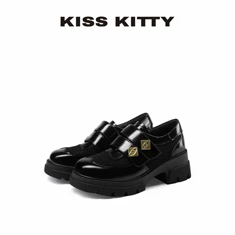 【呼呼专享】KISSKITTY厚底透气乐福鞋女款网面2025新款黑色百搭商品大图