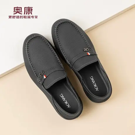 奥康男鞋春季新款英伦风羊皮软底商务透气休闲男士一脚蹬豆豆鞋商品大图
