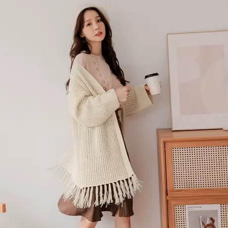 桔熊秋冬季韩版粗毛线毛衣斗篷针织流苏中长款外套女大码FA2451图片