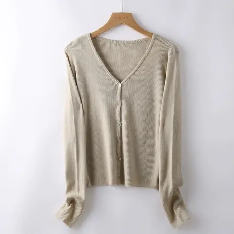 v领针织开衫女春秋2023新款纯色简约百搭韩版外搭上衣外套显瘦商品大图