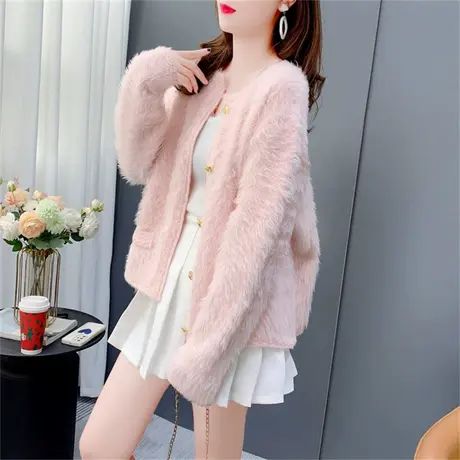 仿貂绒短款毛衣外套女宽松外穿秋季2022新款日系长袖百搭针织开衫商品大图