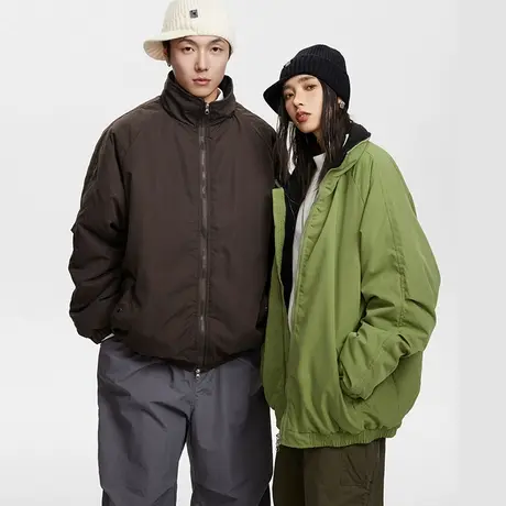 复古纯色立领棉服女冬季加厚外套2023新款情侣装宽松oversize棉衣商品大图