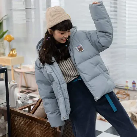 尔给小熊印花棉服2020年新款港风棉衣短款可爱日系冬季外套女加厚图片