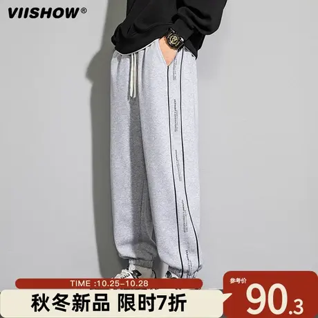 VIISHOW加绒卫裤男秋冬季美式潮牌束脚运动裤子男生宽松休闲长裤商品大图