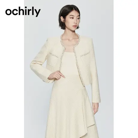 【品牌甄选】欧时力 金葱小香风外套23秋冬手工钉珠钻法式轻奢图片