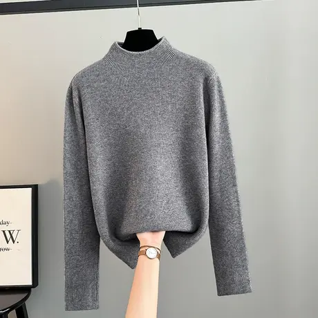 法式秋冬半高领毛衣设计感宽松内搭打底针织衫加厚纯色2023年新款图片