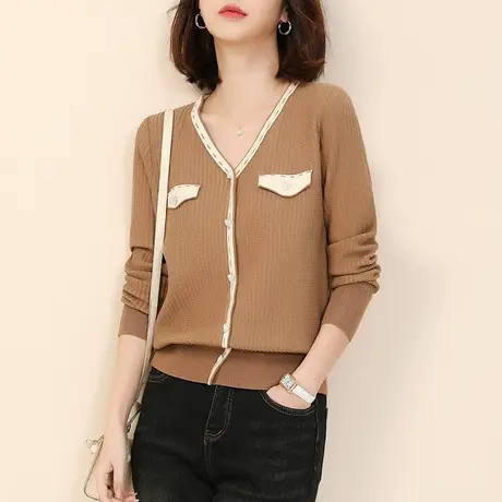 新品8.5折】气质V领打底衫高级感加厚内搭时髦时尚毛衣女商品大图