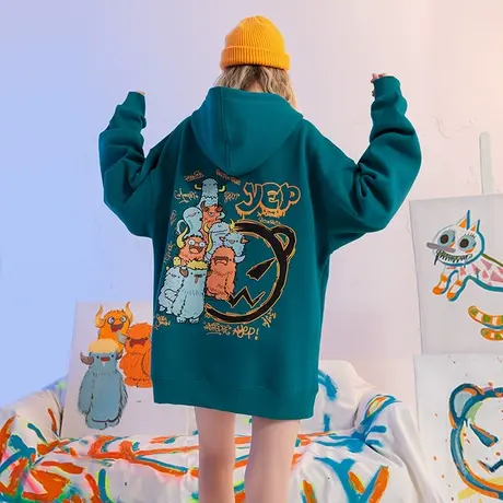 oversize落肩高级感超好看卫衣女宽松连帽春秋欧货大版小众外套潮商品大图