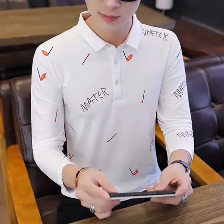 2021长袖翻领T恤男秋季韩版修身衬衫领打底衫有领纯棉潮流Polo衫商品大图