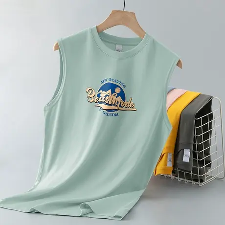 纯棉背心男潮夏季宽松运动篮球坎肩潮流印花全棉无袖t恤健身跨栏商品大图