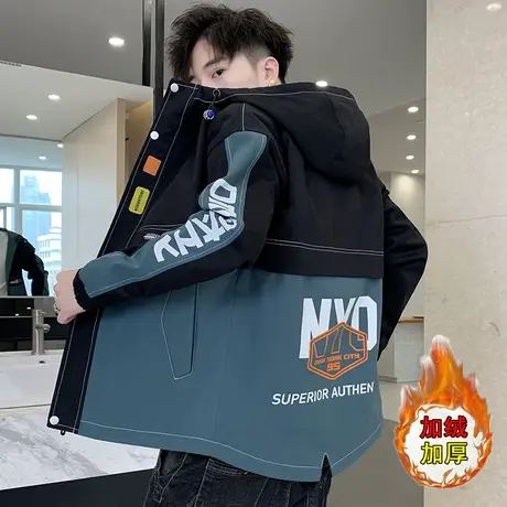 冬季加绒加厚外套夹克男初中学生羽绒棉服14-16岁青少年冬装棉衣商品大图