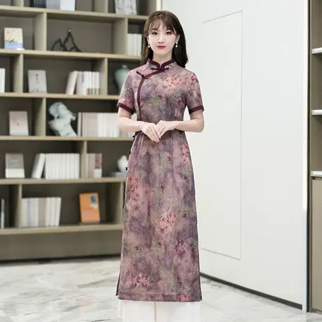 筠雅旗袍改良版连衣裙宽松复古短袖日常可穿年轻款高档苎麻裙子图片