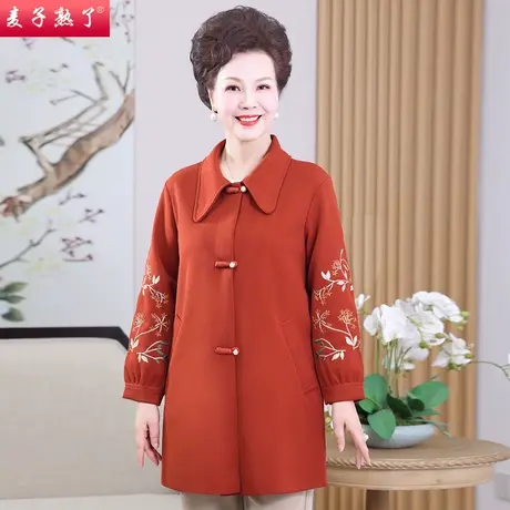 妈妈春装外套洋气阔太太高贵短风衣绣花上衣新款秋中老年人女装商品大图