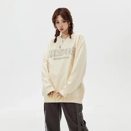 YEP套头圆领卫衣女春秋2024新款无帽美式复古宽松oversize上衣潮商品大图