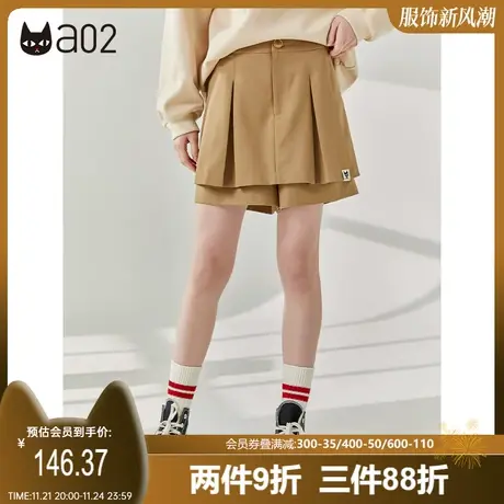 【漫步】a02学院风裤裙女2025夏新品计感假两件短裤小众简约裙子商品大图