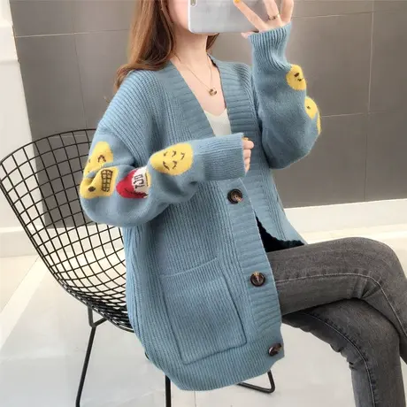 牛油果绿宽松外穿开衫毛衣女春秋季新款网红慵懒风针织外套春秋图片