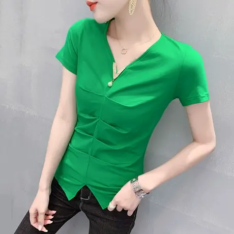 个性不规则T恤女短袖夏装设计感褶皱洋气上衣显瘦百搭半袖小衫潮图片