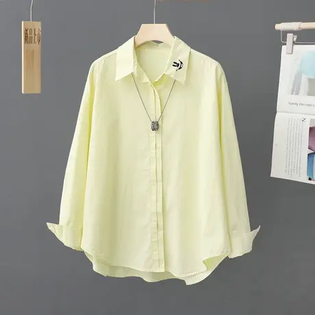 春季2024年新款纯色休闲粉色打底衬衫宽松显瘦长袖衬衣女polo上衣图片