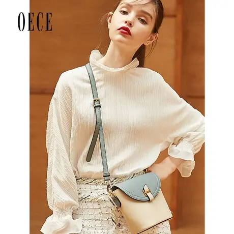 Oece春装新款女装 法式优雅立领喇叭袖浪漫气质雪纺衫上衣商品大图
