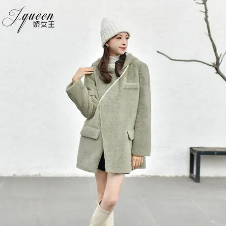 毛绒卫衣女士冬季新款加厚连帽上衣宽松时尚洋气炸街绿色加绒外套图片