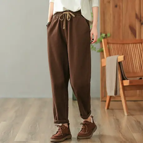 dza 高腰显瘦休闲哈伦裤子女春秋直筒长裤宽松阔腿裤百搭纯棉女裤图片